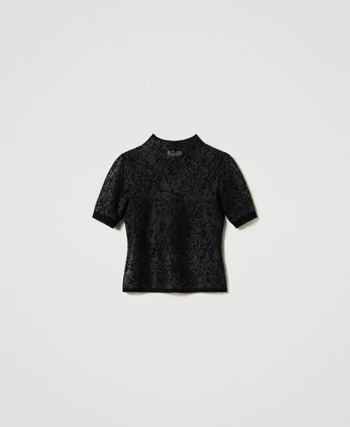 Twinset Jumpers And Cardigans Jacquard Lace Effect Turtleneck Jumper Black 8211 Clothing