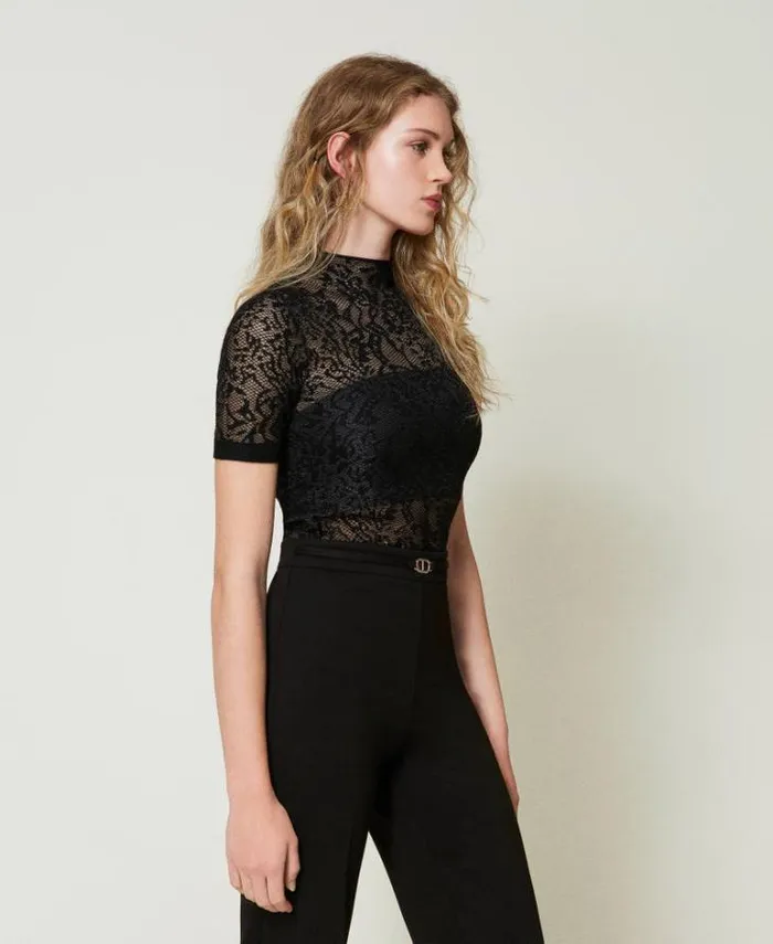 Twinset Jumpers And Cardigans Jacquard Lace Effect Turtleneck Jumper Black 8211 Clothing
