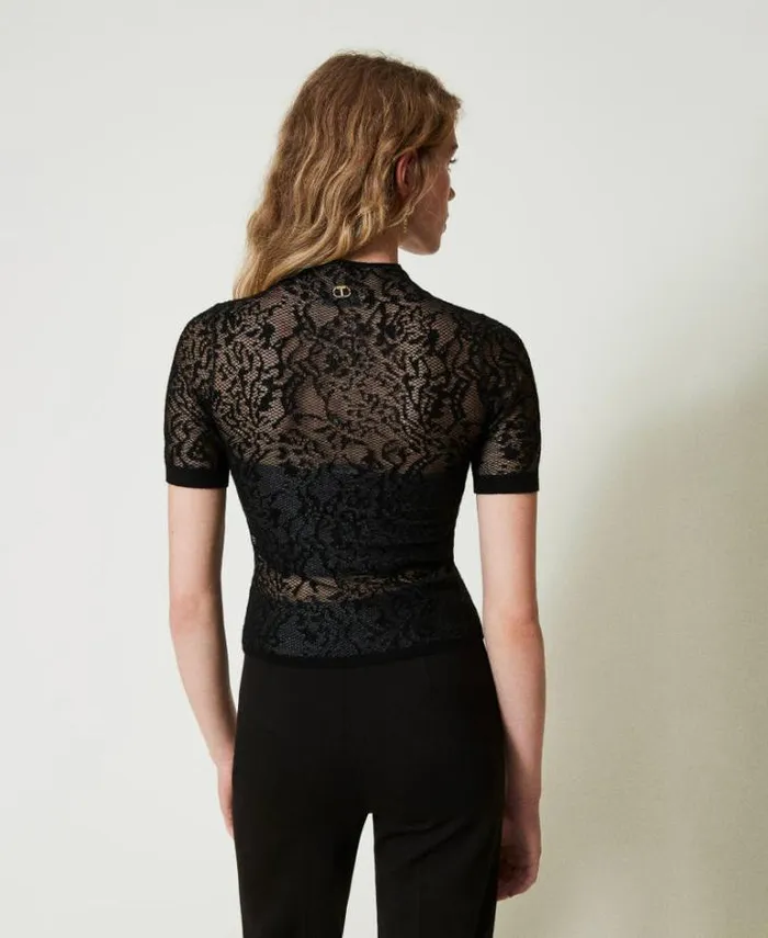 Twinset Jumpers And Cardigans Jacquard Lace Effect Turtleneck Jumper Black 8211 Clothing
