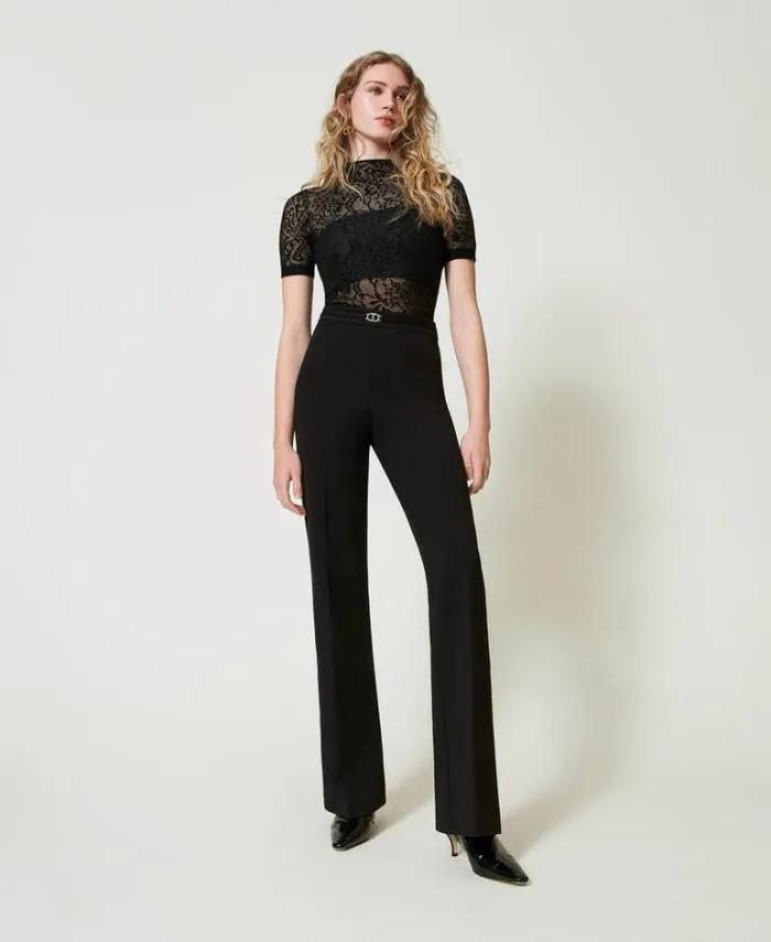 Twinset Jumpers And Cardigans Jacquard Lace Effect Turtleneck Jumper Black 8211 Clothing