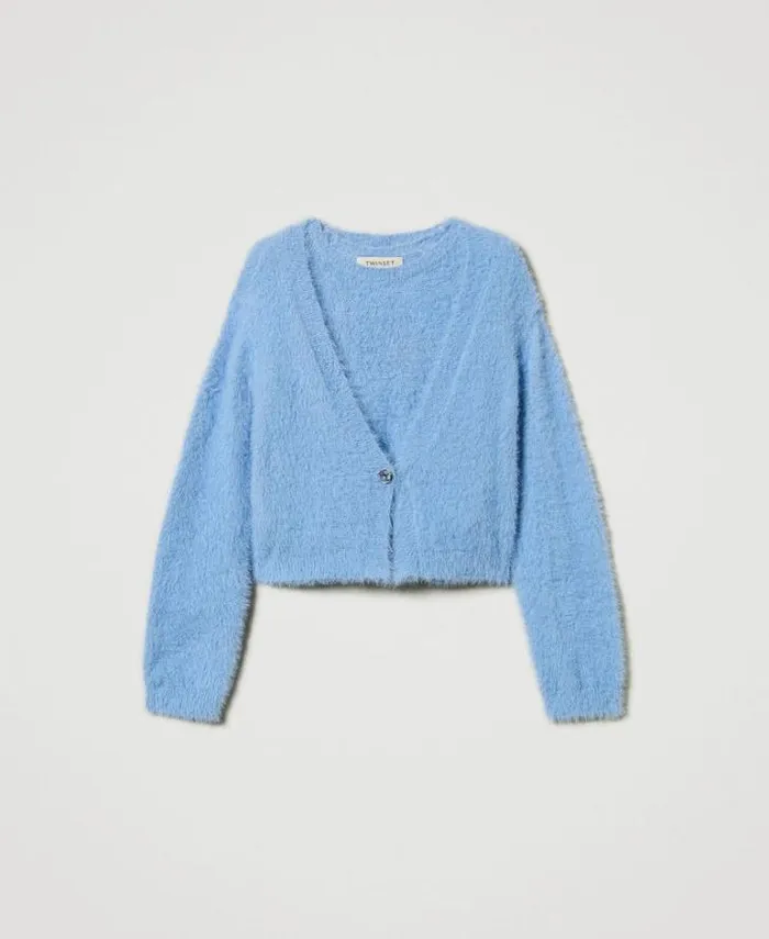 Twinset Jumpers And Cardigans Jumper And Cardigan With Oval T Button Frozen Fjord Light Blue 8211 Girl