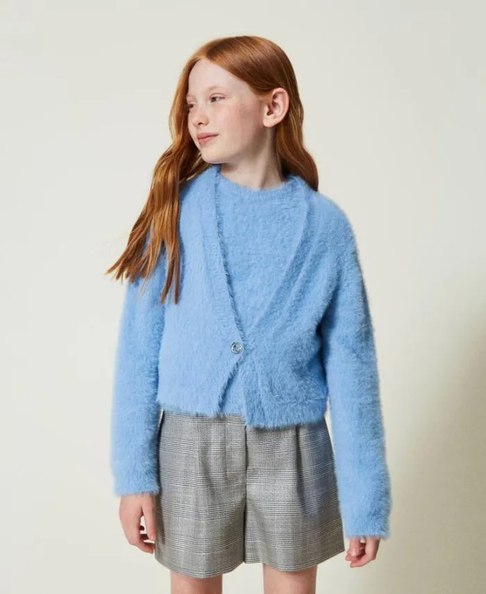 Twinset Jumpers And Cardigans Jumper And Cardigan With Oval T Button Frozen Fjord Light Blue 8211 Girl