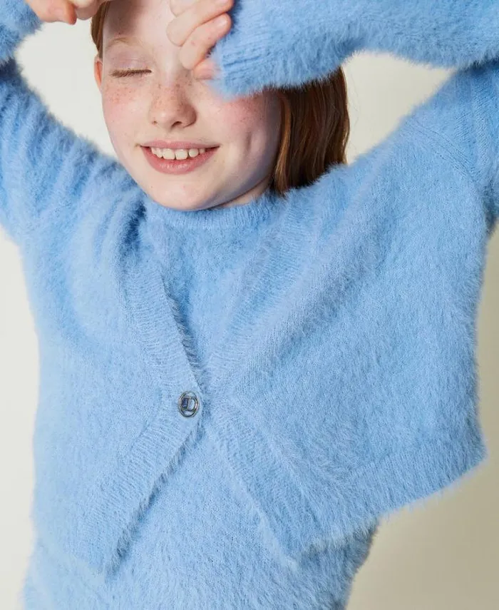 Twinset Jumpers And Cardigans Jumper And Cardigan With Oval T Button Frozen Fjord Light Blue 8211 Girl