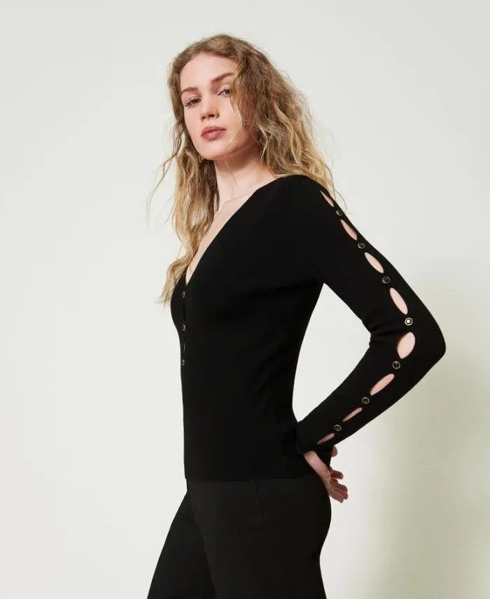 Twinset Jumpers And Cardigans Jumper With Cutouts And Studs Black 8211 Clothing