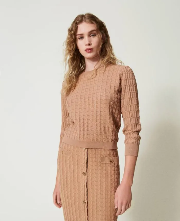 Twinset Jumpers And Cardigans Mixed Stitch Jumper Sandy Brown 8211 Clothing