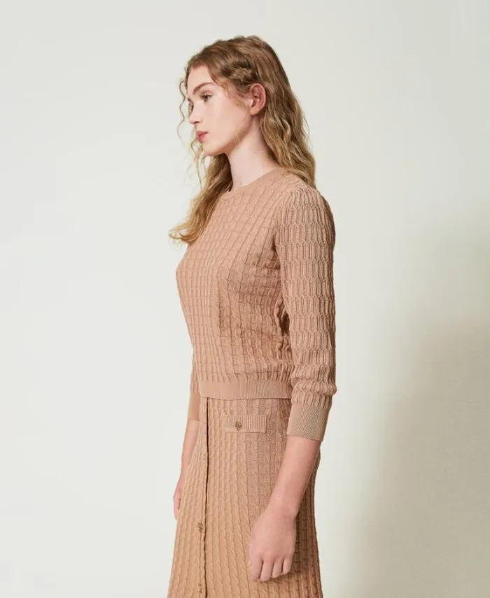 Twinset Jumpers And Cardigans Mixed Stitch Jumper Sandy Brown 8211 Clothing
