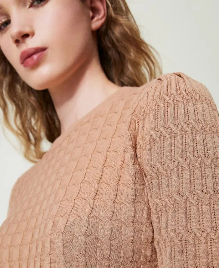 Twinset Jumpers And Cardigans Mixed Stitch Jumper Sandy Brown 8211 Clothing