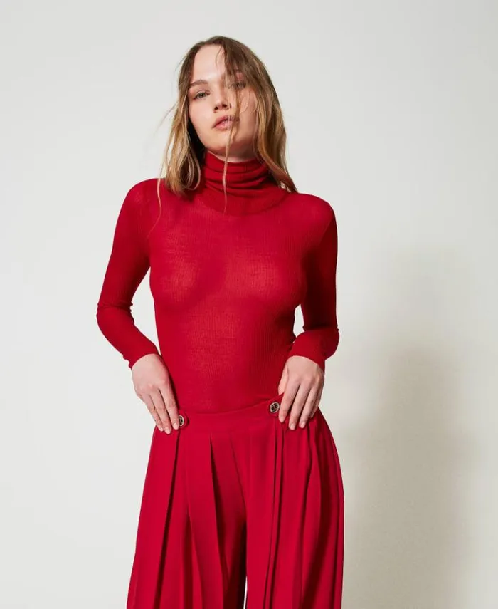 Twinset Jumpers And Cardigans Viscose Fitted Turtleneck Jumper Venetian Red 8211 Clothing