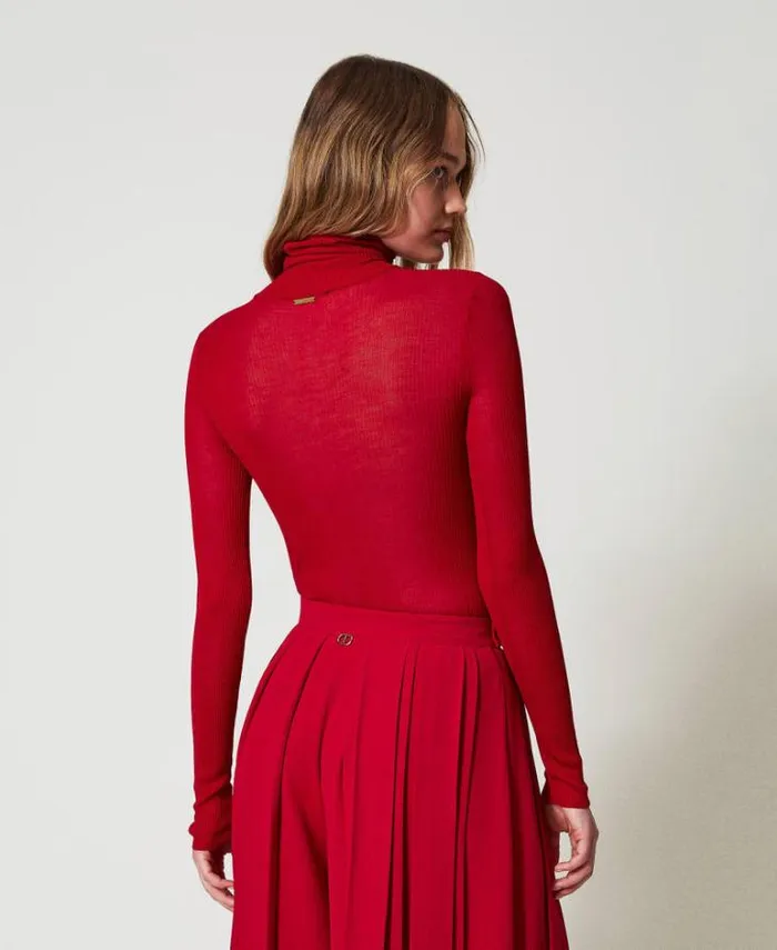 Twinset Jumpers And Cardigans Viscose Fitted Turtleneck Jumper Venetian Red 8211 Clothing