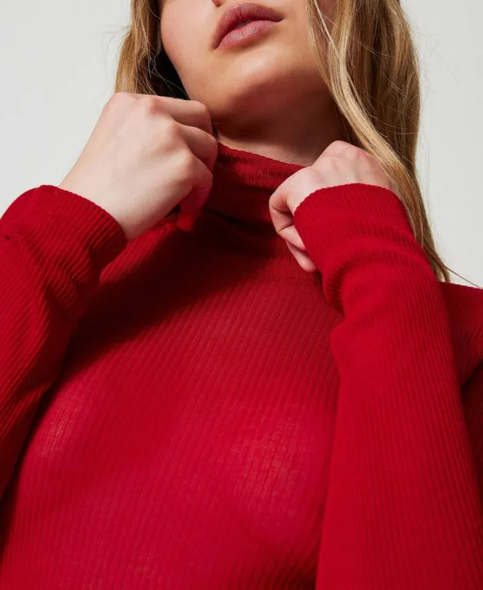 Twinset Jumpers And Cardigans Viscose Fitted Turtleneck Jumper Venetian Red 8211 Clothing