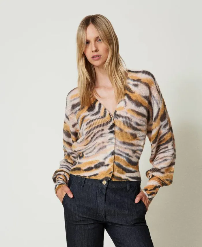 Twinset Jumpers And Cardigans Wool And Alpaca Dualuse Cardigan Tennegrave Orange Black Tiger Print 8211 Clothing Twinset Jumpers And Cardigans Wool And Alpaca Dualuse Cardigan Tennegrave Orange Black Tiger Print 8211 Clothing