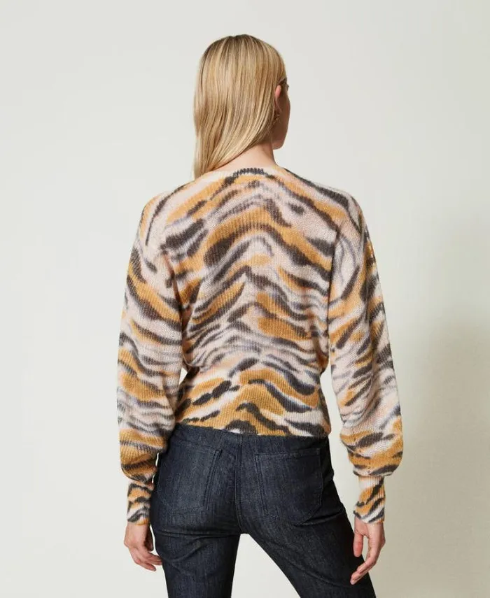 Twinset Jumpers And Cardigans Wool And Alpaca Dualuse Cardigan Tennegrave Orange Black Tiger Print 8211 Clothing