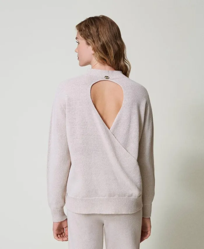 Twinset Jumpers And Cardigans Wool And Lurex Blend Jumper Twotone Snow White Lurex Gold 8211 Clothing