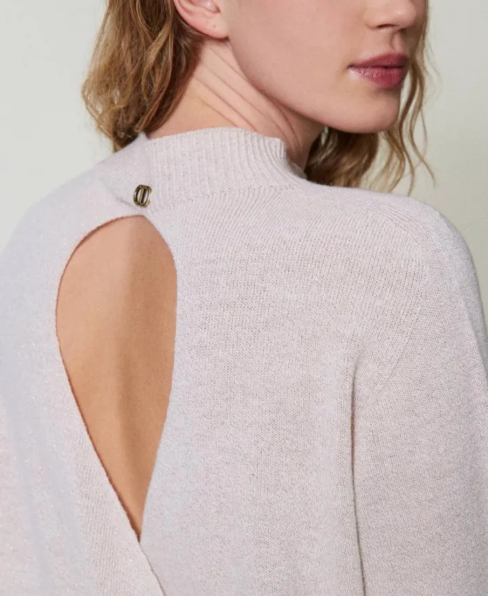 Twinset Jumpers And Cardigans Wool And Lurex Blend Jumper Twotone Snow White Lurex Gold 8211 Clothing