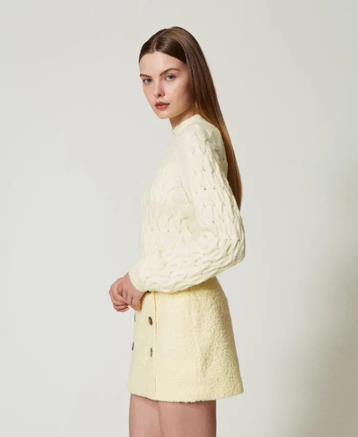 Twinset Jumpers And Cardigans Wool Blend Cable Knit Turtleneck Jumper French Vanilla 8211 Clothing