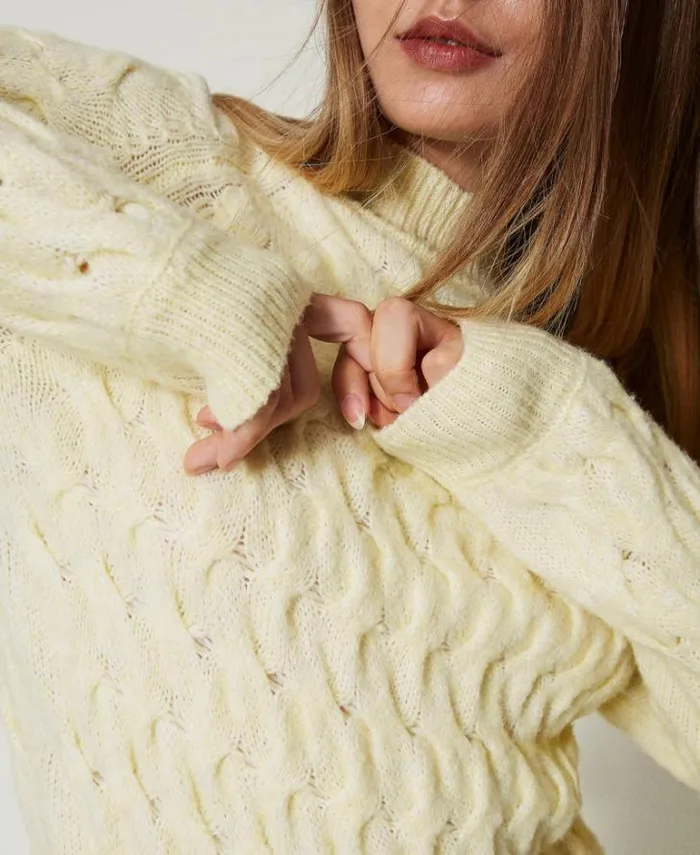 Twinset Jumpers And Cardigans Wool Blend Cable Knit Turtleneck Jumper French Vanilla 8211 Clothing