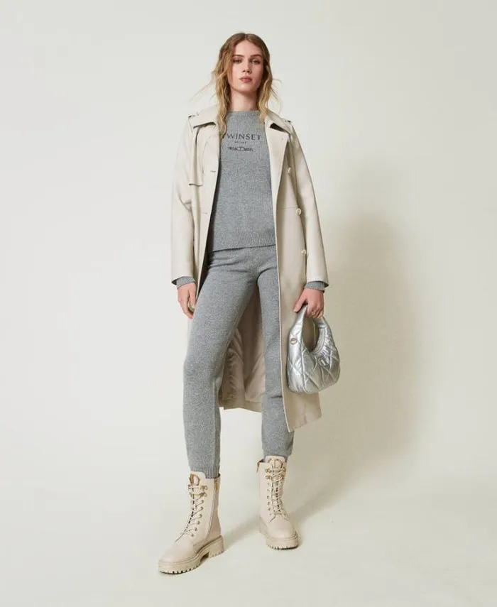Twinset Jumpers And Cardigans Wool Blend Jumper With Embroidered Logo Warm Melange Gray 8211 Clothing