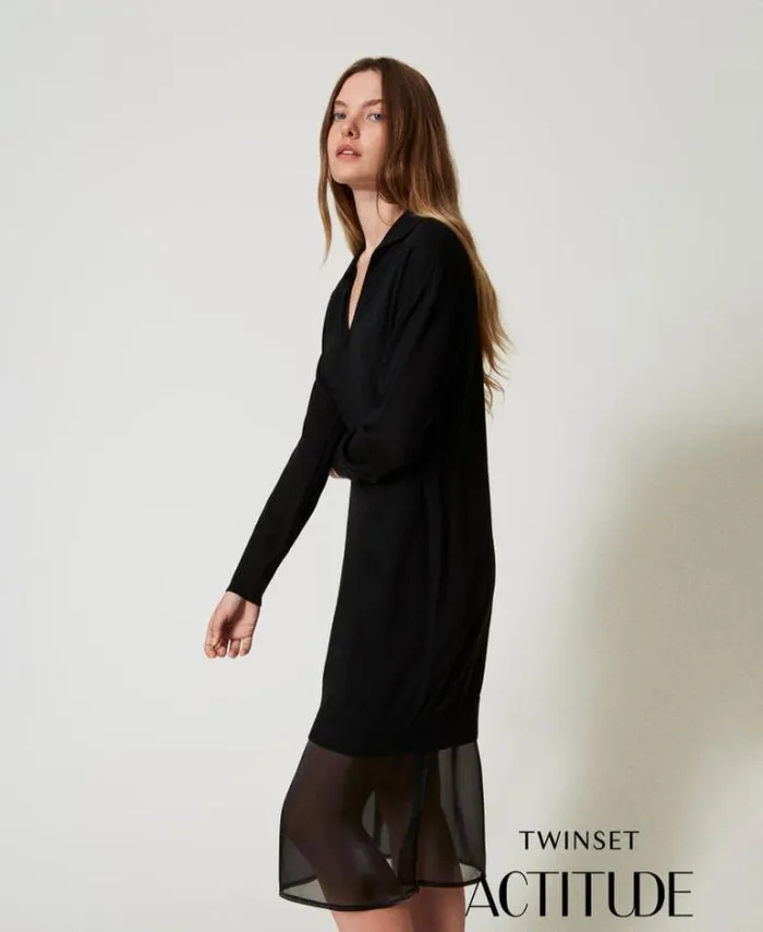 Twinset Knitted Dresses Knit Midi Dress With Slip Black 8211 Clothing