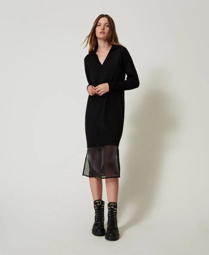 Twinset Knitted Dresses Knit Midi Dress With Slip Black 8211 Clothing