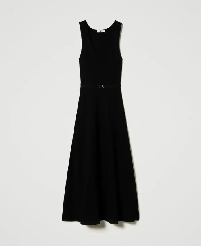Twinset Long Dresses Long Knit Dress With Belt Black 8211 Clothing
