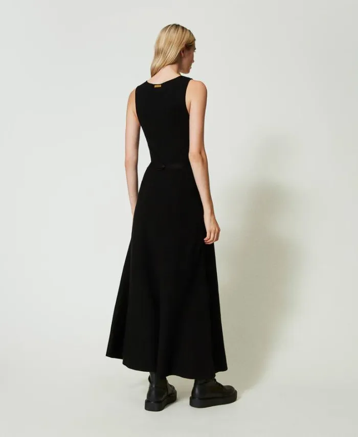Twinset Long Dresses Long Knit Dress With Belt Black 8211 Clothing