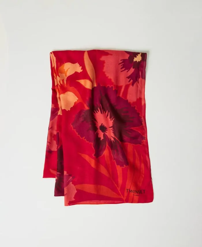 Twinset Scarves Floral Print Stole Red Red Plum Macro Flowers 8211 Accessories
