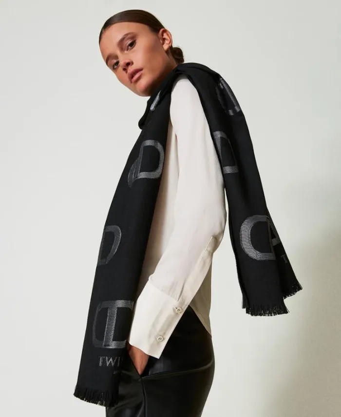 Twinset Scarves Stole With Fil Coup Oval T Pattern Black 8211 Accessories