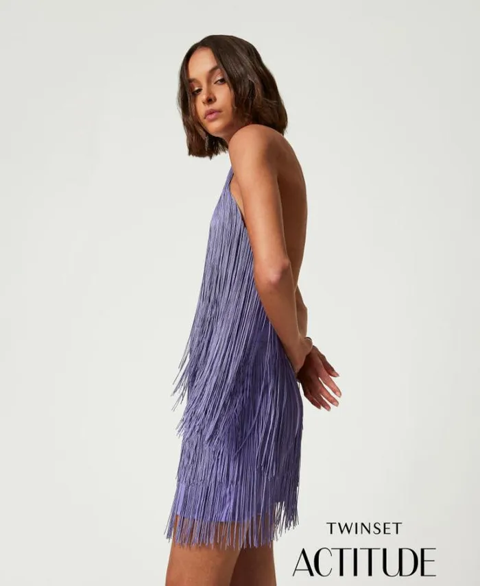 Twinset Short Dresses MYFO Short Dress With Fringes Pale Purple 8211 Clothing