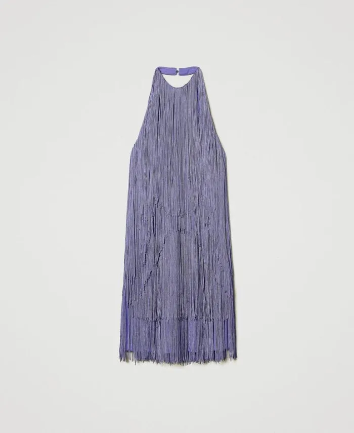 Twinset Short Dresses MYFO Short Dress With Fringes Pale Purple 8211 Clothing