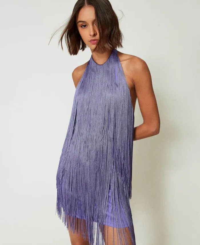 Twinset Short Dresses MYFO Short Dress With Fringes Pale Purple 8211 Clothing