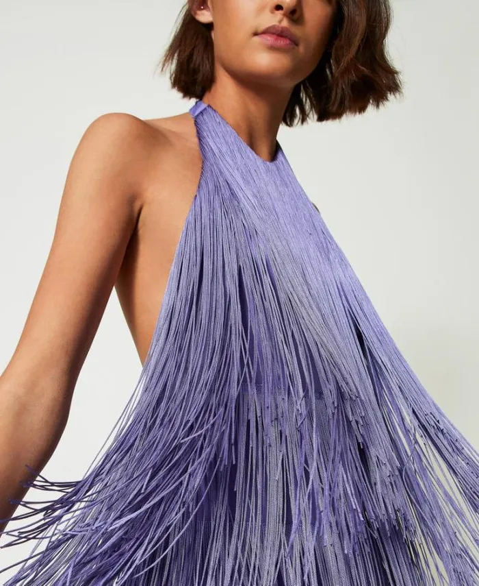 Twinset Short Dresses MYFO Short Dress With Fringes Pale Purple 8211 Clothing