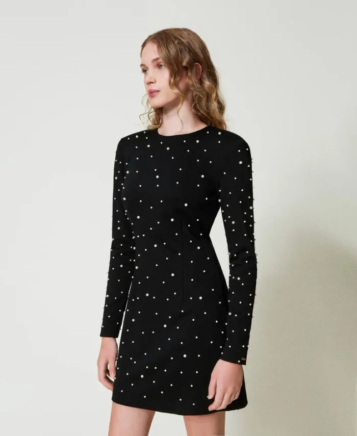 Twinset Short Dresses Short Dress With Pearls Black 8211 Clothing