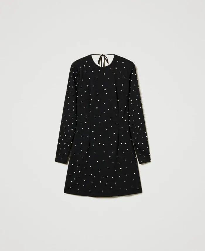 Twinset Short Dresses Short Dress With Pearls Black 8211 Clothing