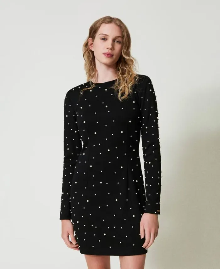 Twinset Short Dresses Short Dress With Pearls Black 8211 Clothing