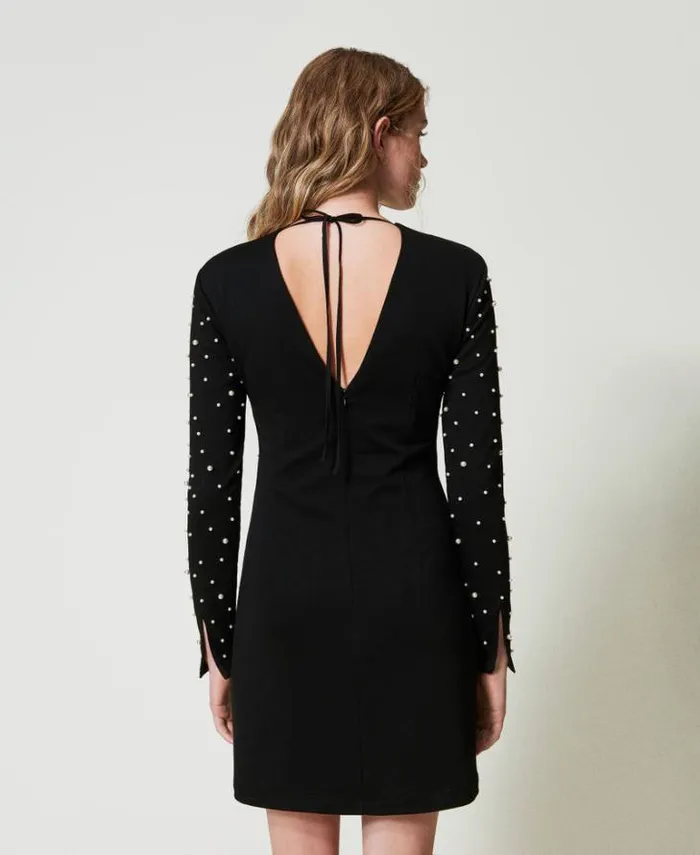Twinset Short Dresses Short Dress With Pearls Black 8211 Clothing