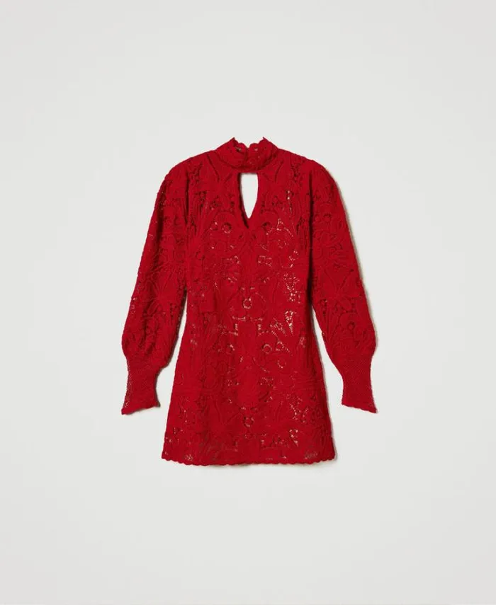 Twinset Short Dresses Short Floral Crochet Dress Venetian Red 8211 Clothing