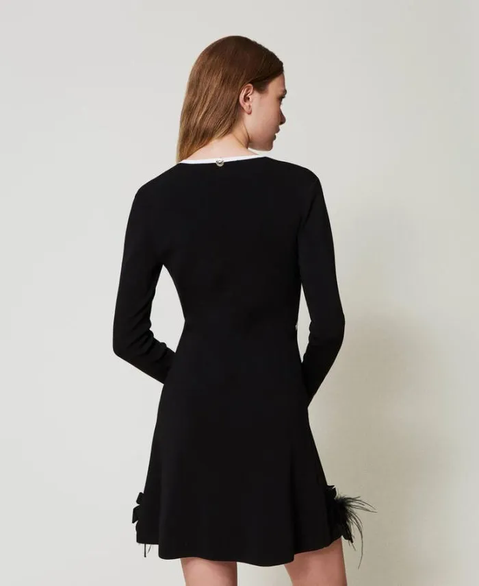 Twinset Short Dresses Short Knit Dress With Flowers And Feathers Black 8211 Clothing