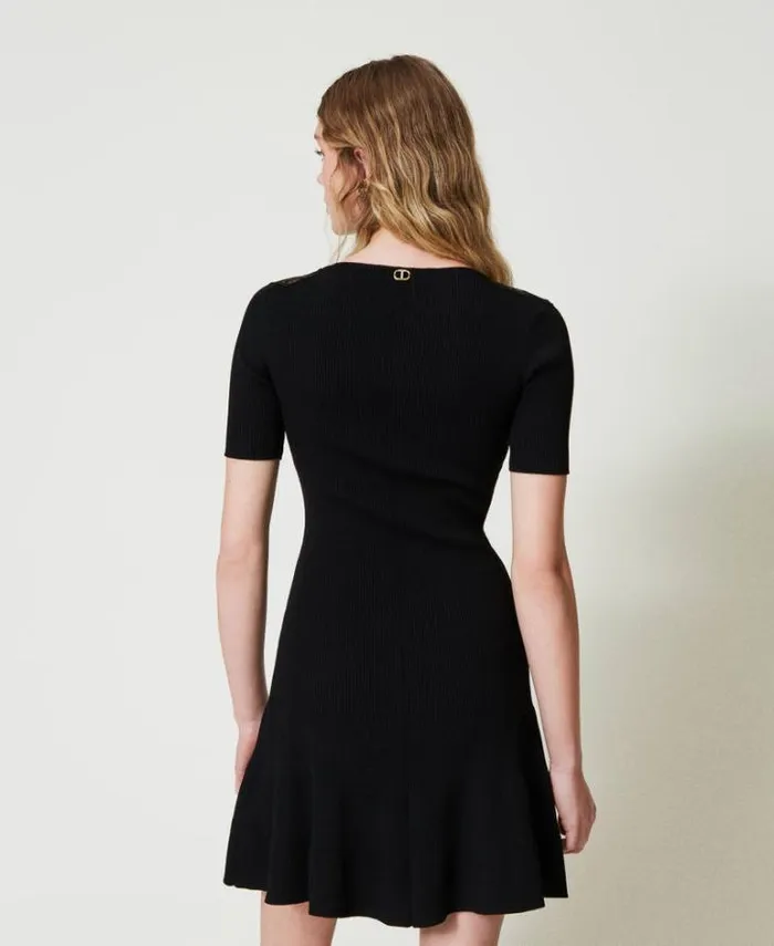Twinset Short Dresses Short Knit Dress With Lace Black 8211 Clothing