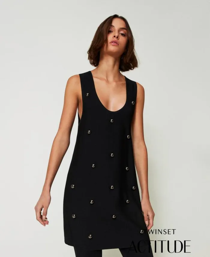 Twinset Short Dresses Short Knit Dress With Studs Black 8211 Clothing