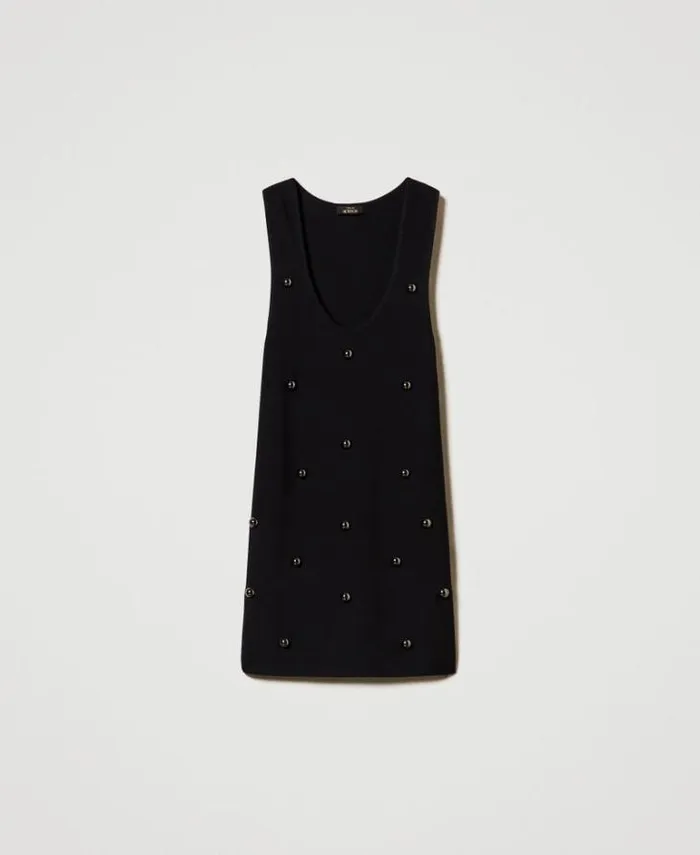 Twinset Short Dresses Short Knit Dress With Studs Black 8211 Clothing