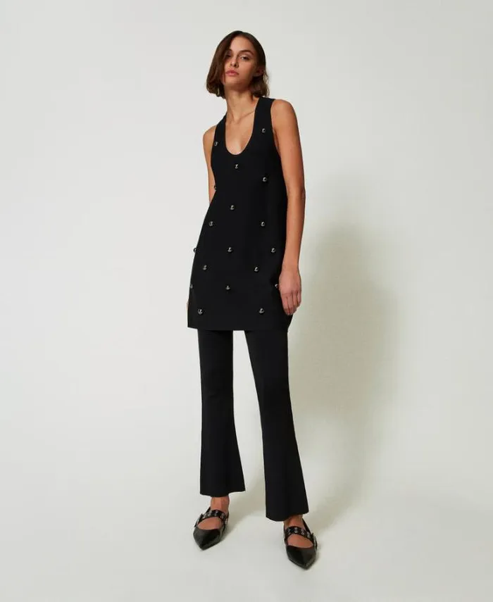 Twinset Short Dresses Short Knit Dress With Studs Black 8211 Clothing