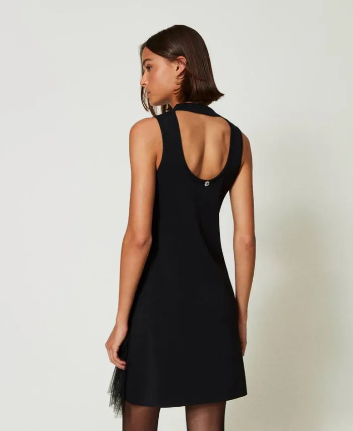 Twinset Short Dresses Short Knit Dress With Tulle Flounces Black 8211 Clothing