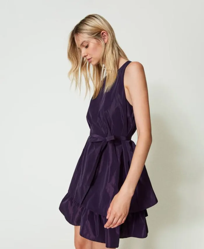 Twinset Short Dresses Short Taffeta Dress With Flounce Eggplant 8211 Clothing
