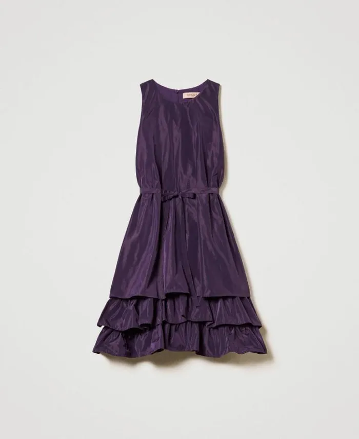 Twinset Short Dresses Short Taffeta Dress With Flounce Eggplant 8211 Clothing