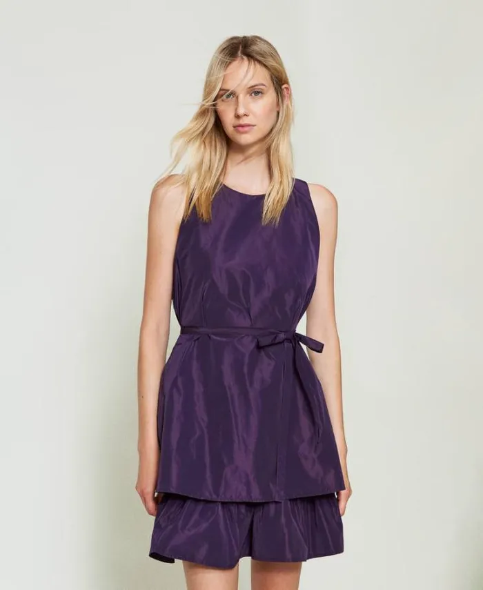 Twinset Short Dresses Short Taffeta Dress With Flounce Eggplant 8211 Clothing