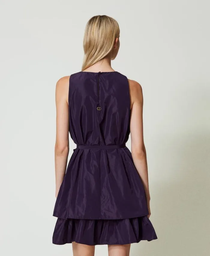 Twinset Short Dresses Short Taffeta Dress With Flounce Eggplant 8211 Clothing
