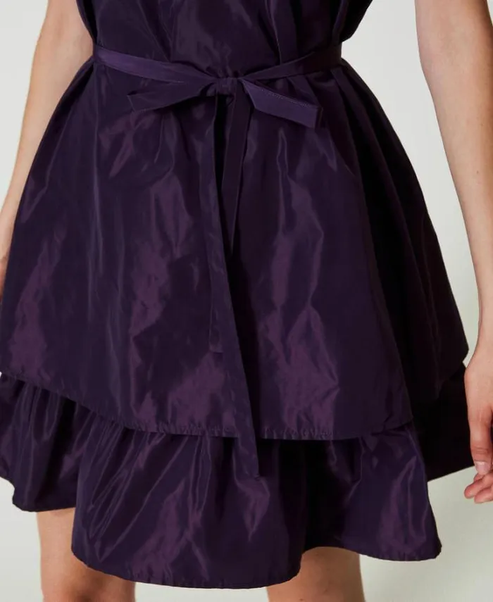 Twinset Short Dresses Short Taffeta Dress With Flounce Eggplant 8211 Clothing