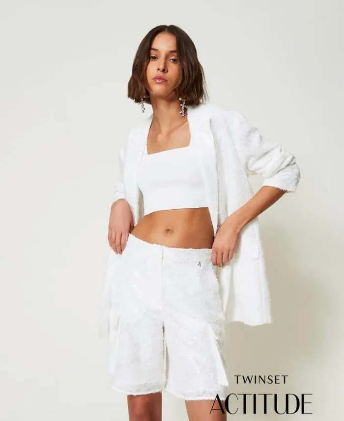 Twinset Shorts Full Sequin Shorts 034papers034 White 8211 Clothing