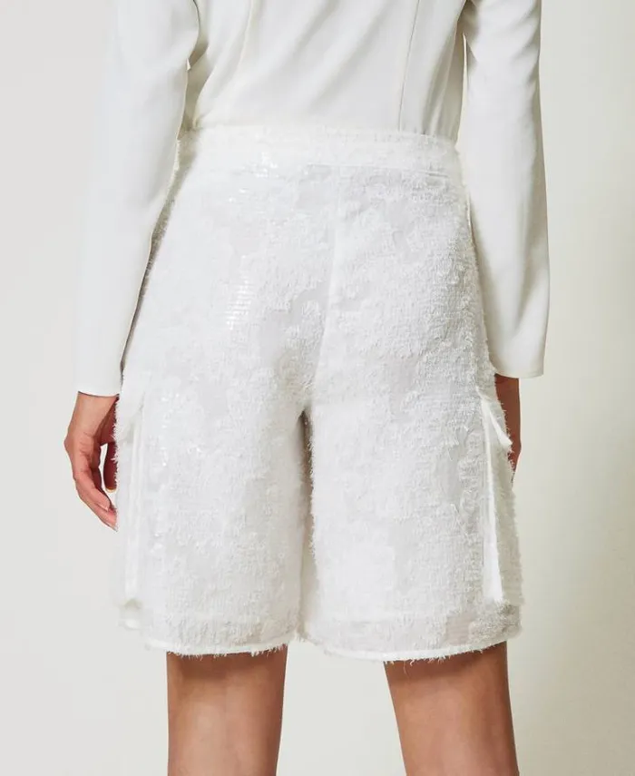 Twinset Shorts Full Sequin Shorts 034papers034 White 8211 Clothing