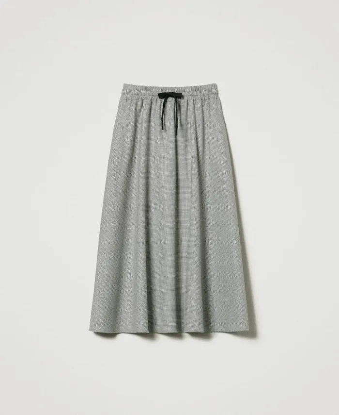 Twinset Skirts Houndstooth Midi Skirt Black Snow White Micro Houndstooth 8211 Clothing
